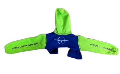 Personalized RC paraglider pilot clothing for the Rocket V2 harness 